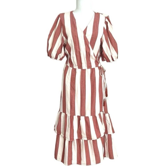 Knox Rose Women’s Striped V-Neck Wrap Tiered Dress size S - Picture 2 of 10